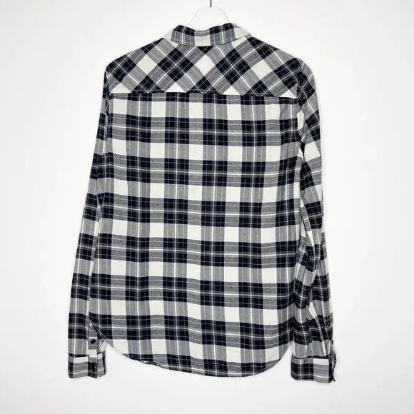 PAIGE Cream & Blue Plaid Button-Down Shirt Versatile Casual & Workwear Essential - Picture 7 of 9